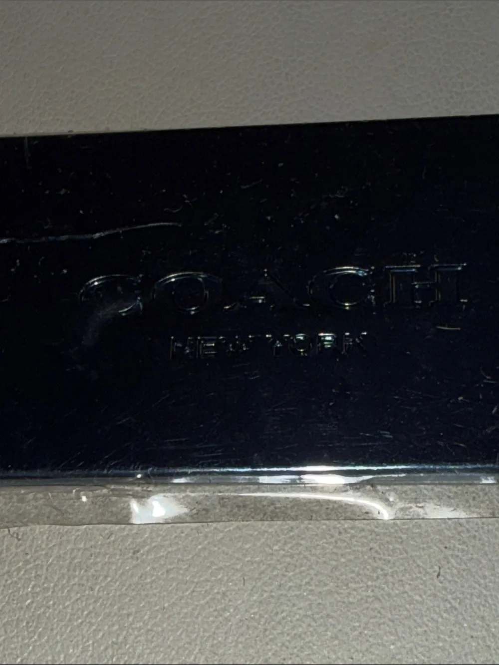 Coach Silver blue Rectangular Metal Tag Keychain with Clip